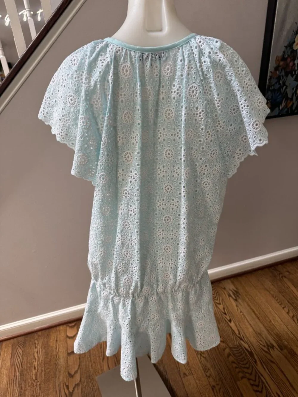 Cartolina Nantucket Joy Cotton Eyelet Coverup Mini Dress Blue Size Medium